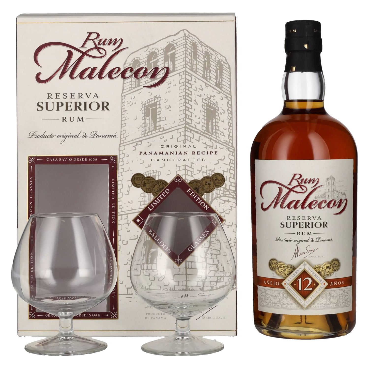 Rum Malecon Anejo 12 Anos Reserva Superior 40% Vol. 0,7l in Giftbox with 2 glasses