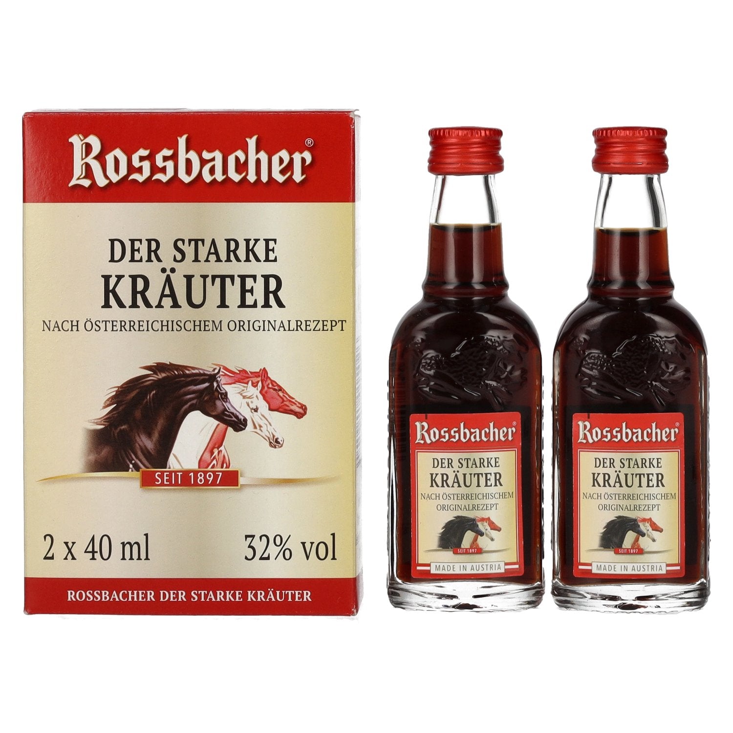 Rossbacher Der starke Kraeuterlikoer 32% Vol. 2x0,04l
