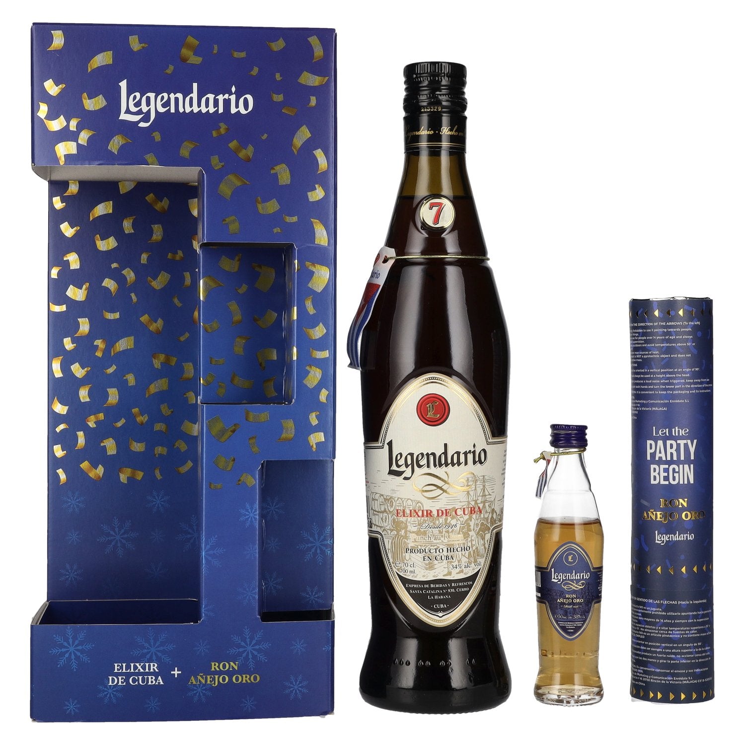 Legendario Elixir de Cuba Christmas Edition 34,3% Vol. 0,7l in Giftbox with 1 Miniatur 0,05l and Konfettikanone