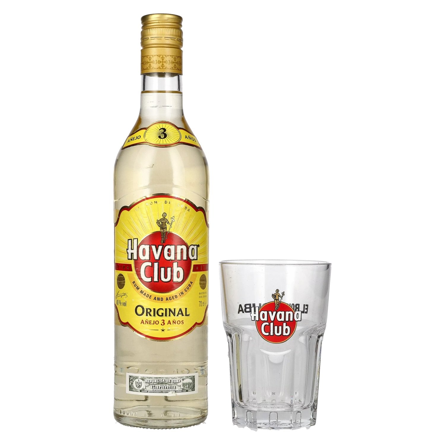 Havana Club Anejo 3 Anos Rum 40% Vol. 0,7l with glass