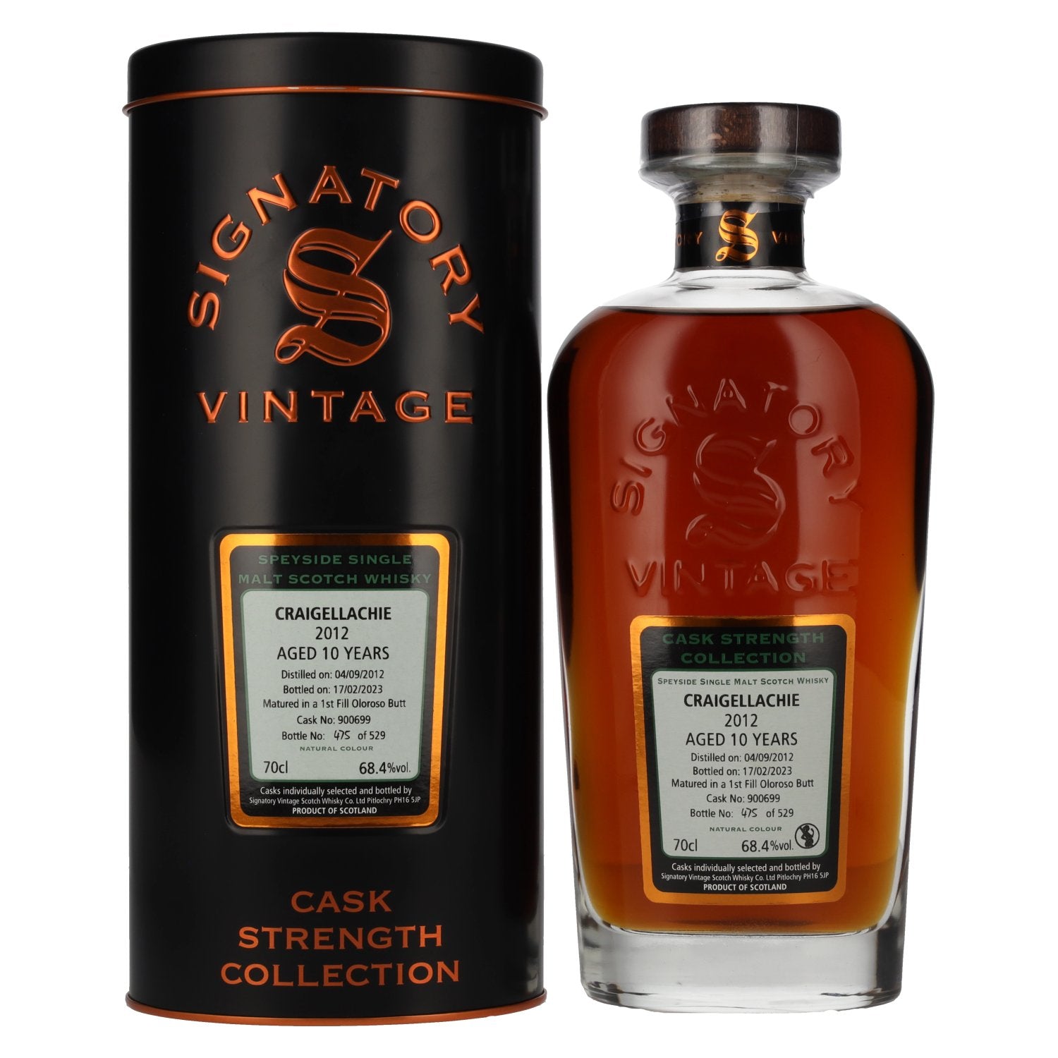 Signatory Vintage CRAIGELLACHIE 10 Years Old Cask Strength 2012 68,4% Vol. 0,7l in Tinbox