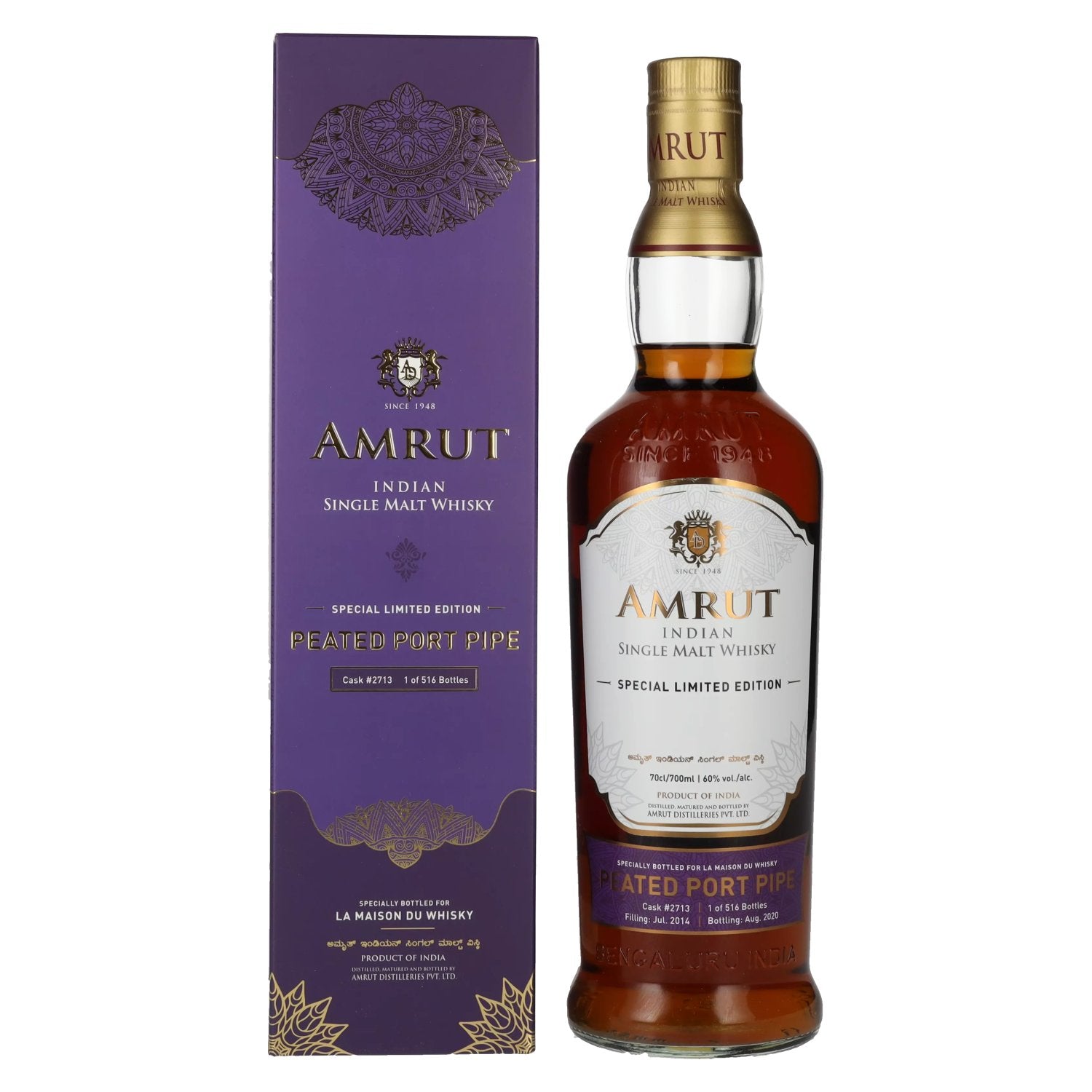 Amrut PORT PIPE Indian Single Malt Whisky 60% Vol. 0,7l in Giftbox