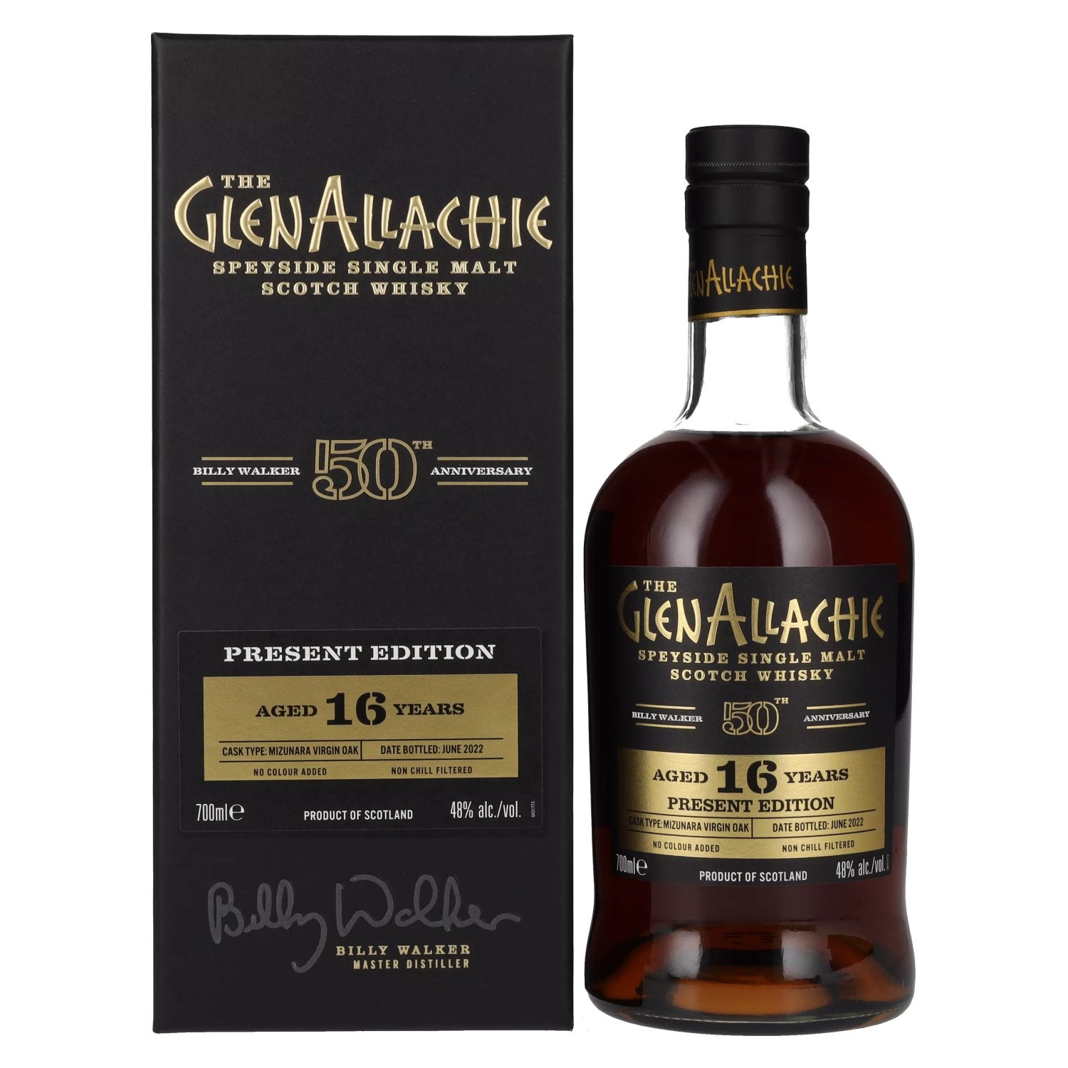 The GlenAllachie 16 Years Old 50th Anniversary PRESENT EDITION 2022 48% Vol. 0,7l in Giftbox