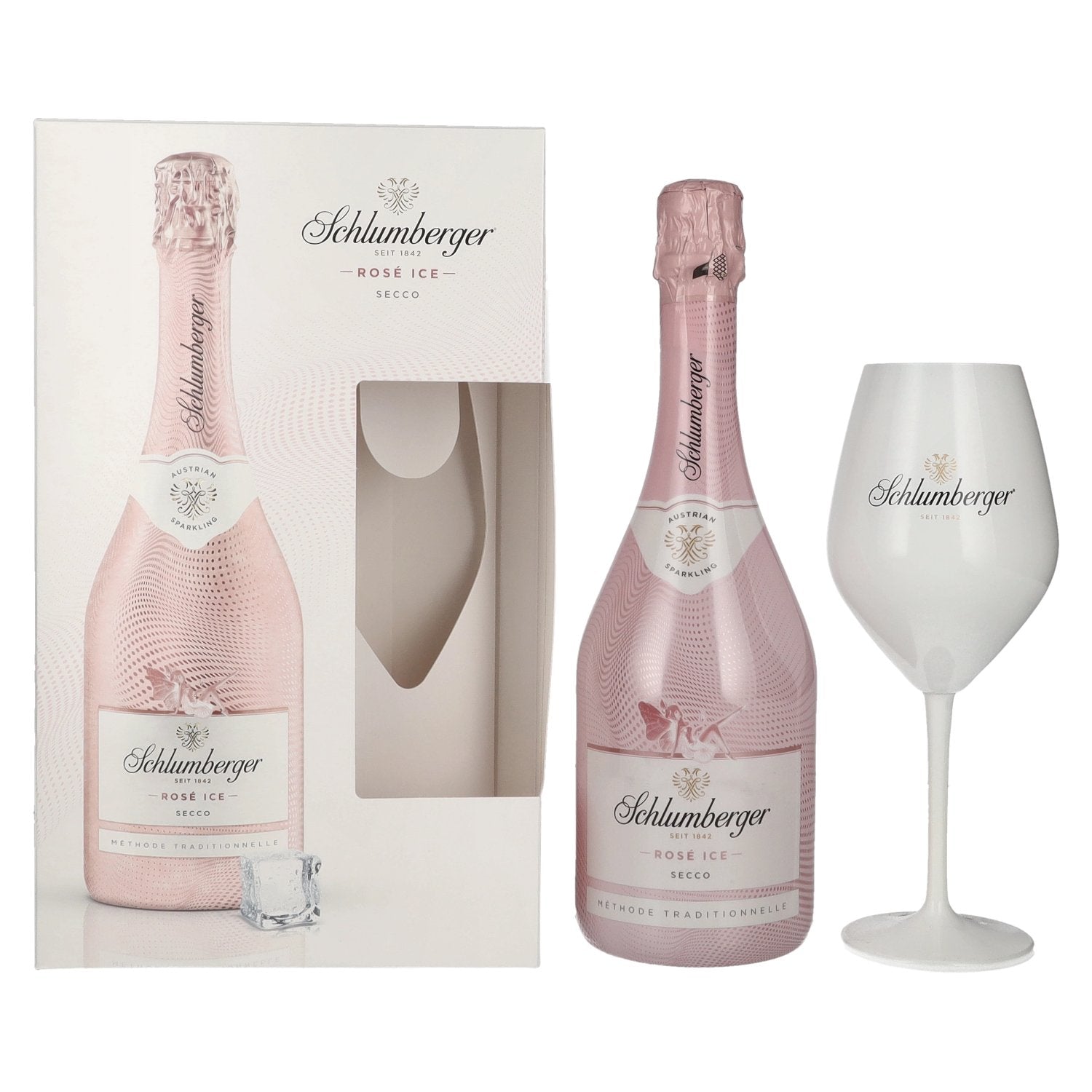 Schlumberger ROSE ICE Austrian Sparkling Secco 11,5% Vol. 0,75l in Giftbox with Ritzenhof glass