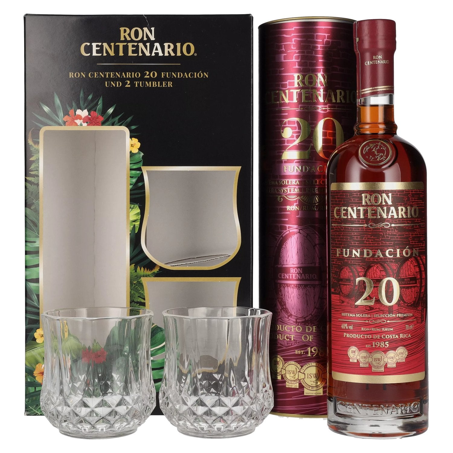 Ron Centenario FUNDACION 20 Sistema Solera Rum 40% Vol. 0,7l in Giftbox with 2 Tumbler