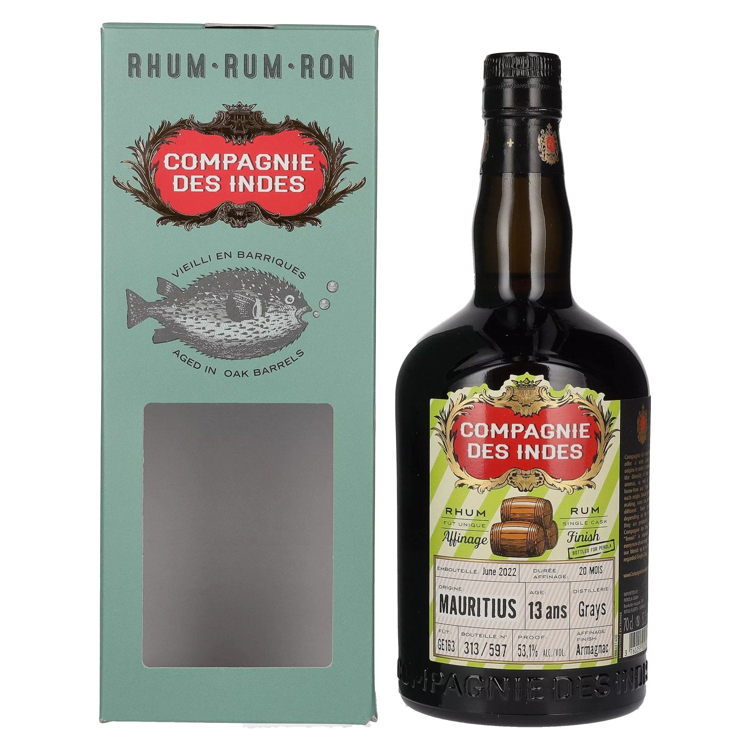 Compagnie des Indes MAURITIUS Single Cask Rum 13 ans Armagnac Finish 53,1% Vol. 0,7l in Giftbox