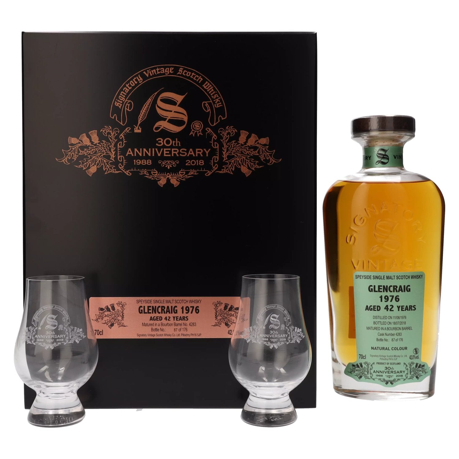 Signatory Vintage GLENCRAIG 42 Years Old 30th ANNIVERSARY 1976 42% Vol. 0,7l in Holzkiste with 2 glasses