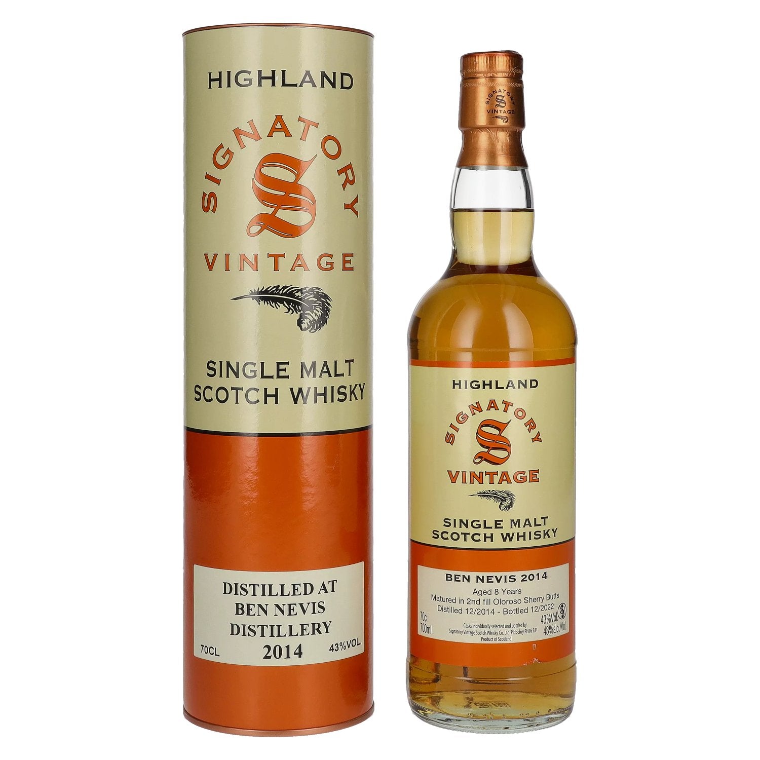 Signatory Vintage BEN NEVIS 8 Years Old Highland Single Malt Scotch Whisky 2014 43% Vol. 0,7l in Giftbox