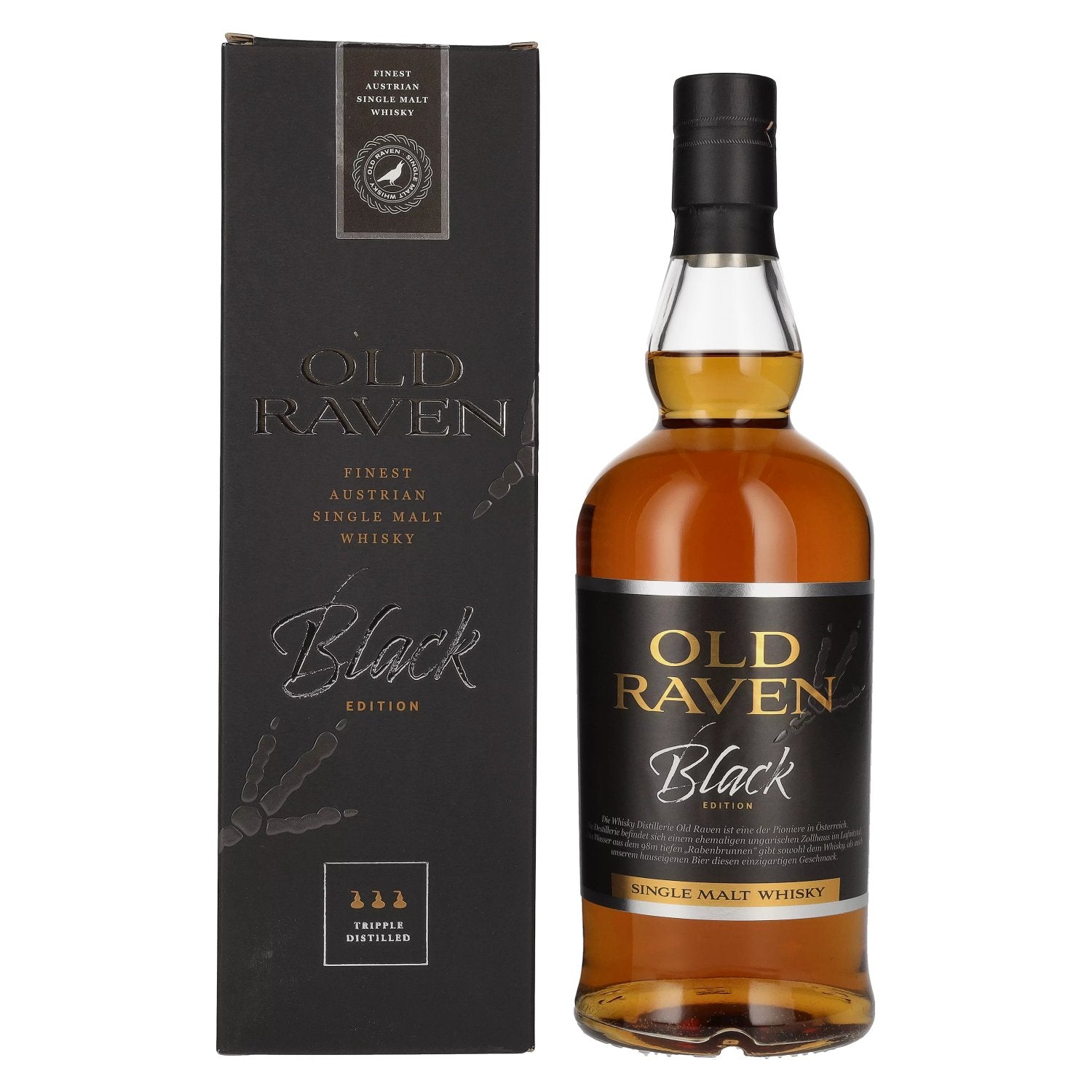 Old Raven Triple Distilled Single Malt Whisky Black Edition Fasstaerke 54% Vol. 0,7l in Giftbox