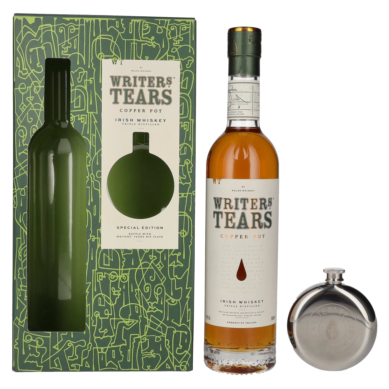 Writer's Tears COPPER POT Irish Whiskey Special Edition 40% Vol. 0,7l in Giftbox with Hip Flask