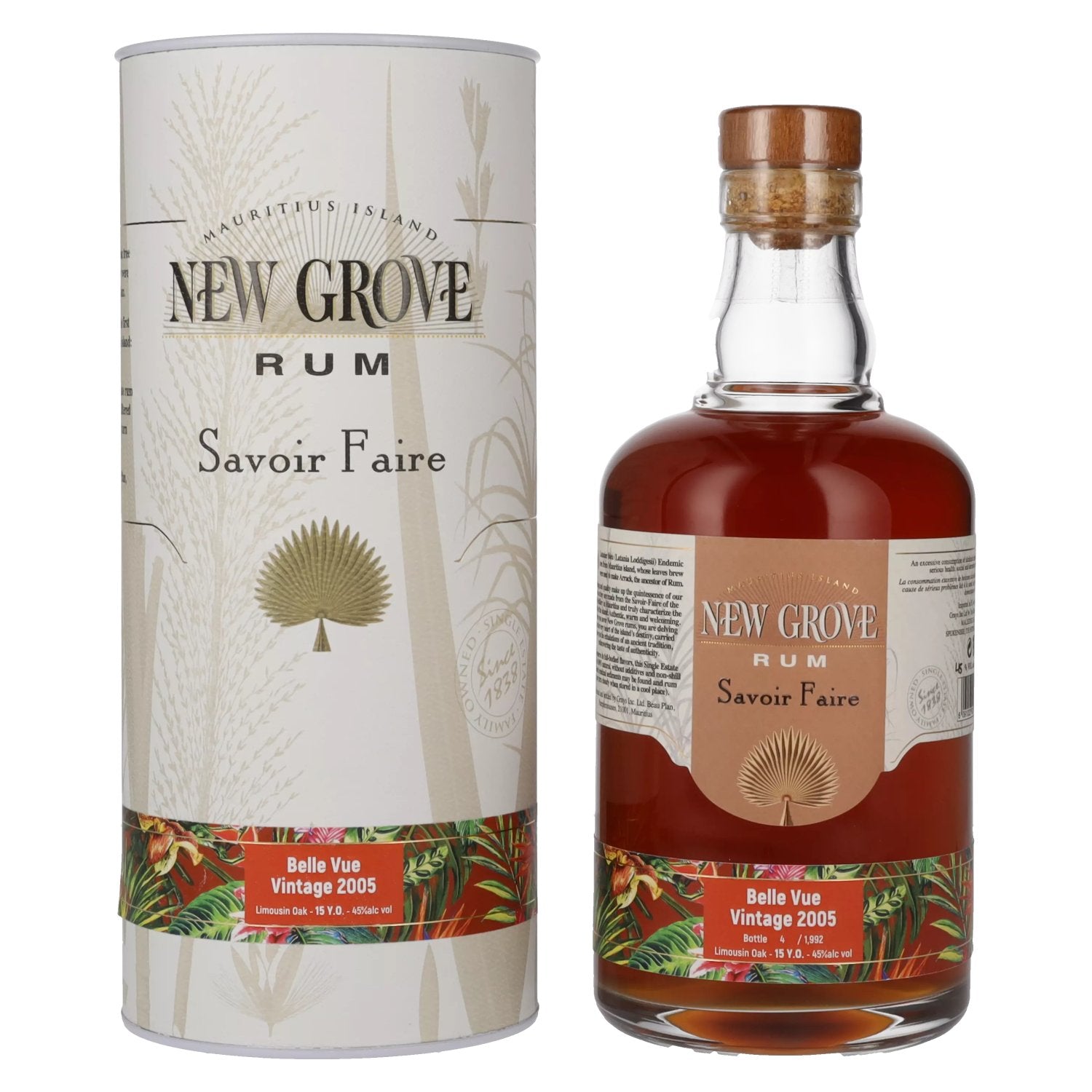 New Grove SAVOIR FAIRE Belle Vue Vintage 15 Years Old 2005 45% Vol. 0,7l in Giftbox