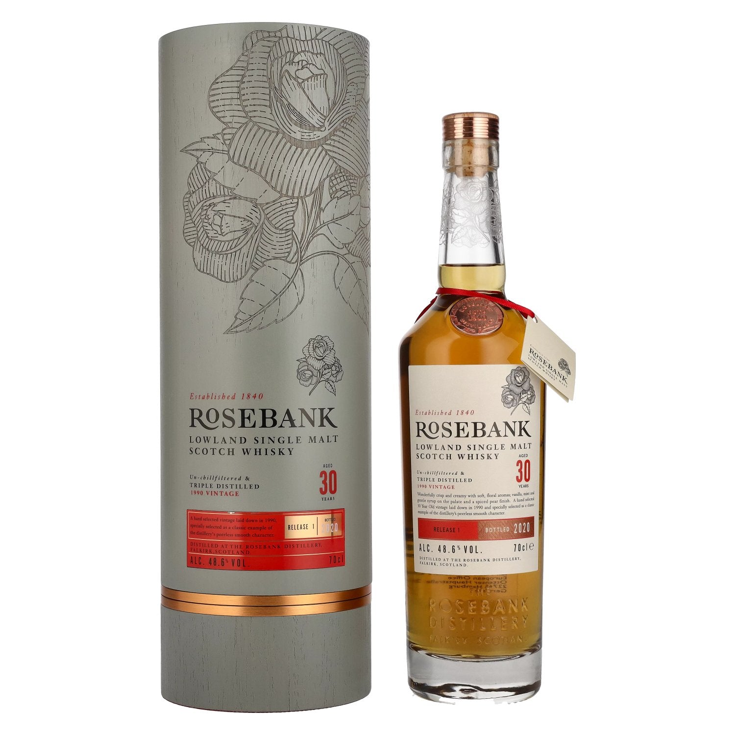 Rosebank 30 Years Old Lowland Single Malt RELEASE I 2020 48,6% Vol. 0,7l in Giftbox