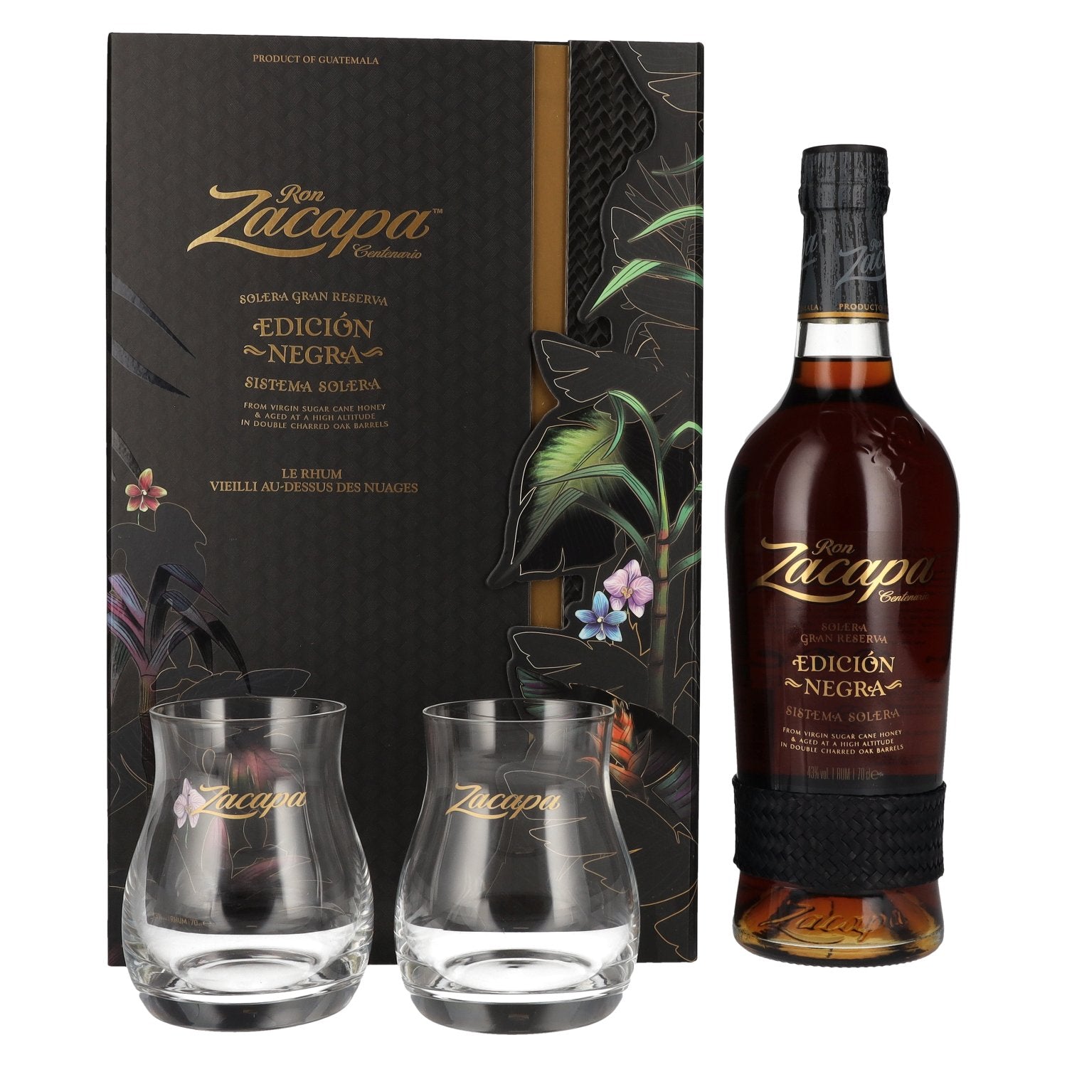 Ron Zacapa Centenario EDICION NEGRA Sistema Solera Gran Reserva 43% Vol. 0,7l in Giftbox with 2 glasses