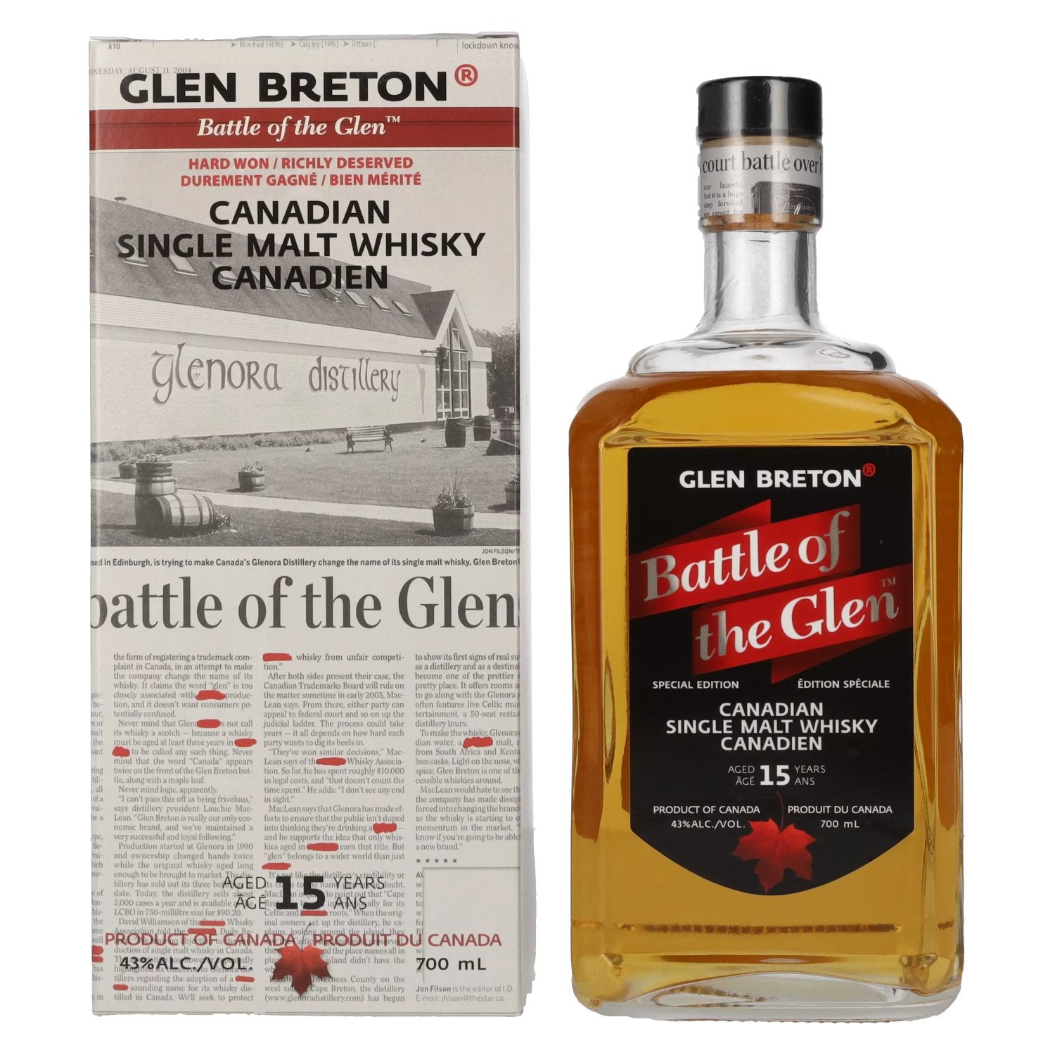 Glen Breton Battle of the Glen 15 Years Old Canadian Single Malt Whisky 43% Vol. 0,7l in Giftbox