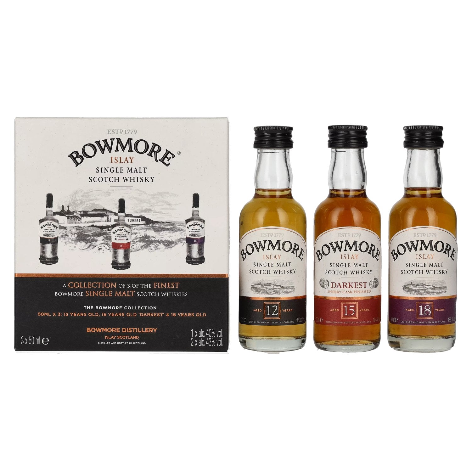 Bowmore Distillers Collection (12 YO, 15 YO, 18 YO) 42% Vol. 3x0,05l in Giftbox