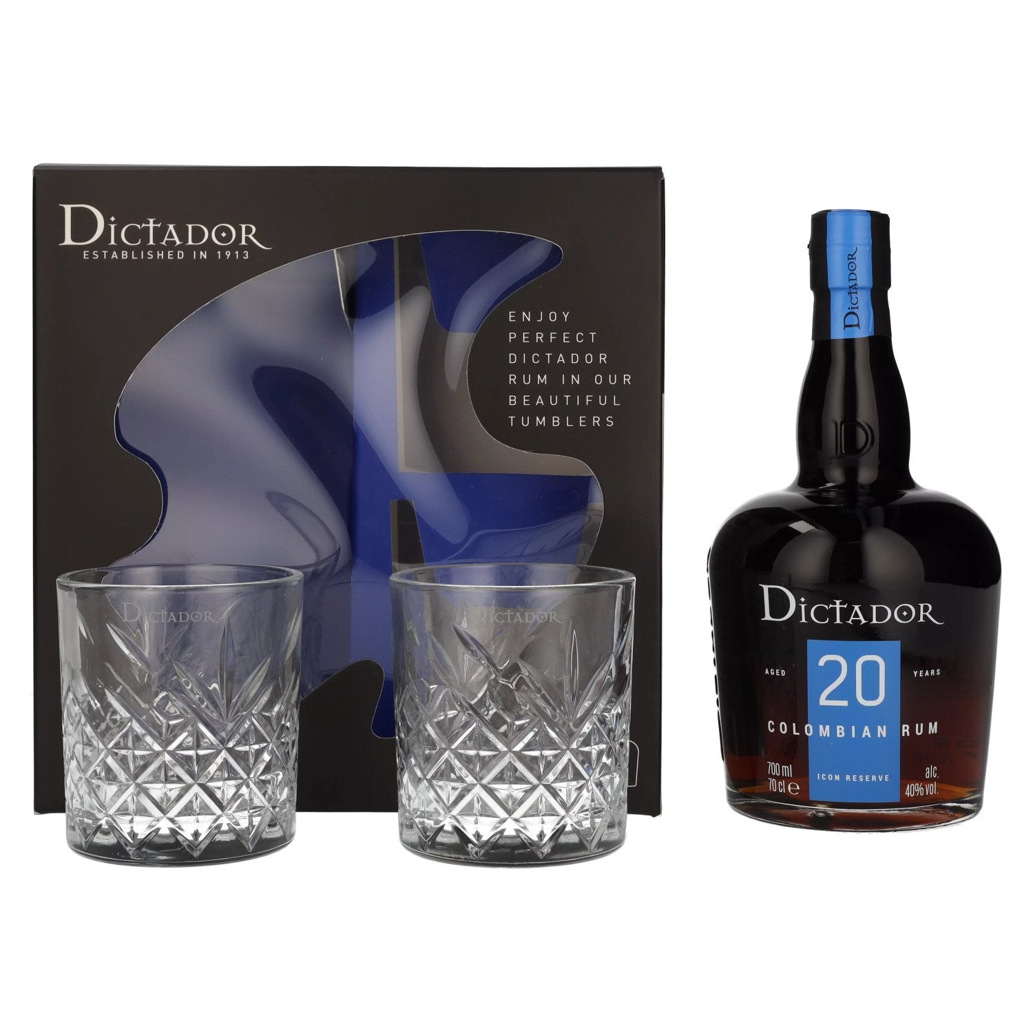 Dictador 20 Years Old ICON RESERVE Colombian Rum 40% Vol. 0,7l in Giftbox with 2 glasses