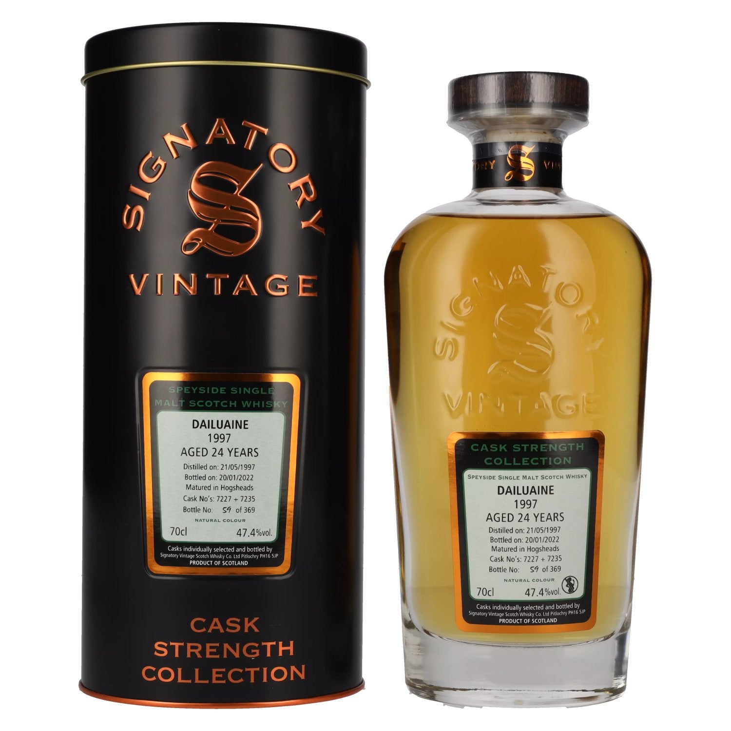 Signatory Vintage DAILUAINE 24 Years Old Cask Strength 1997 47,4% Vol. 0,7l in Tinbox