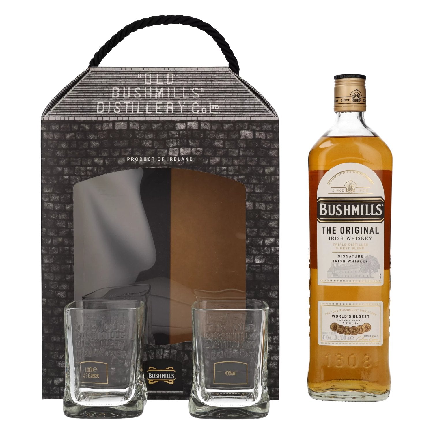 Bushmills Triple Distilled Original Irish Whiskey 40% Vol. 1l in Giftbox with 2 glasses