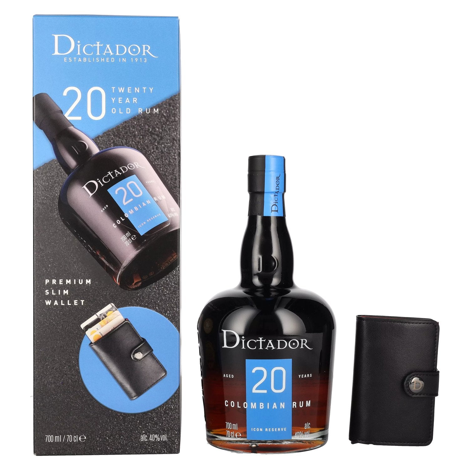 Dictador 20 Years Old ICON RESERVE Colombian Rum 40% Vol. 0,7l in Giftbox with Geldboerse