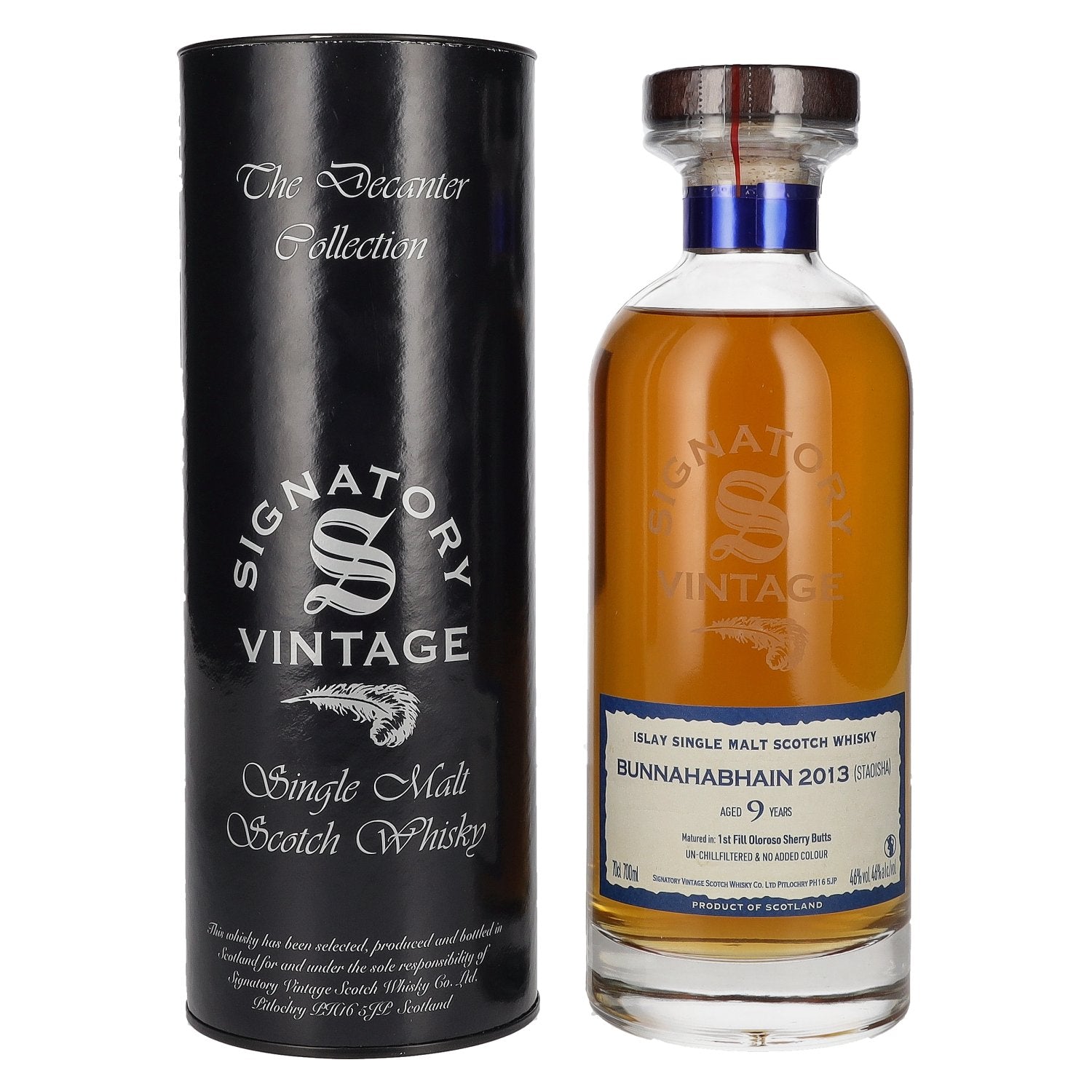 Signatory Vintage BUNNAHABHAIN STAOISHA 9 Years Old The Decanter Collection 2013 46% Vol. 0,7l in Giftbox