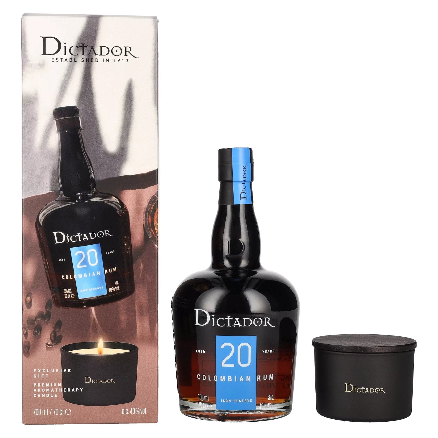 Dictador 20 Years Old ICON RESERVE Colombian Rum 40% Vol. 0,7l in Giftbox with Kerze