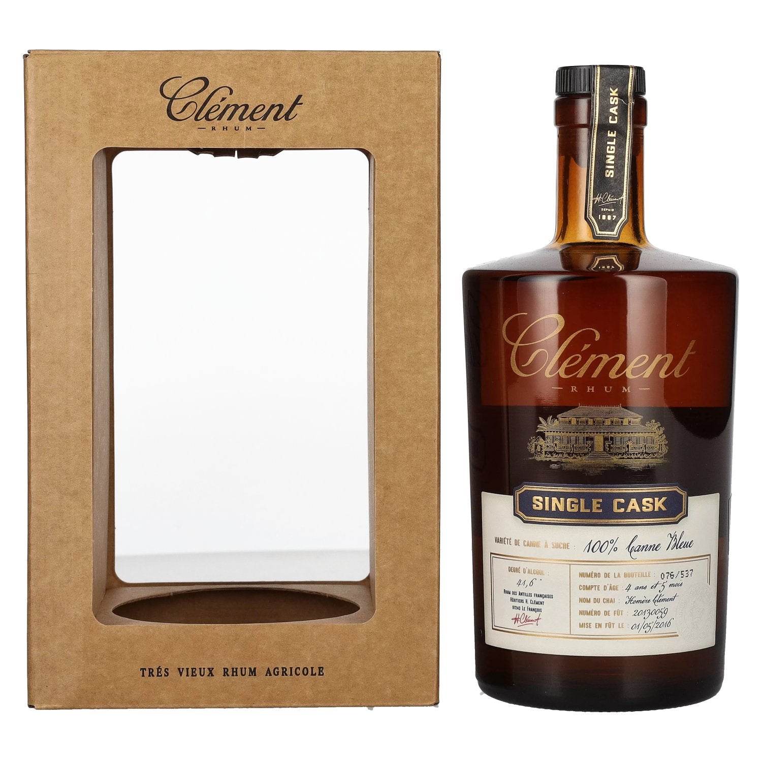 Clement Tres Vieux Rhum Agricole SINGLE CASK 100% Canne Bleue 41,6% Vol. 0,5l in Giftbox