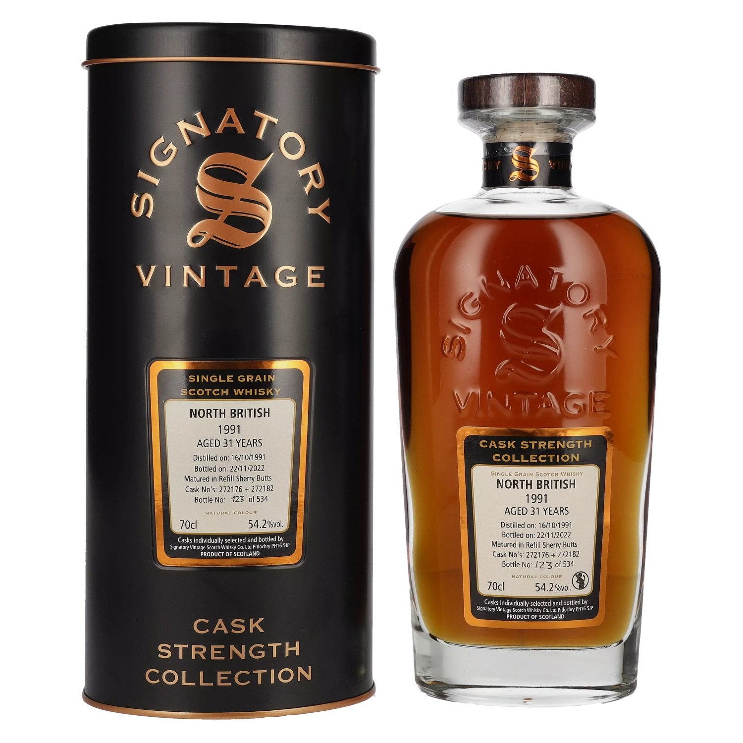 Signatory Vintage NORTH BRITISH 31 Years Old Single Grain 1991 54,2% Vol. 0,7l in Tinbox