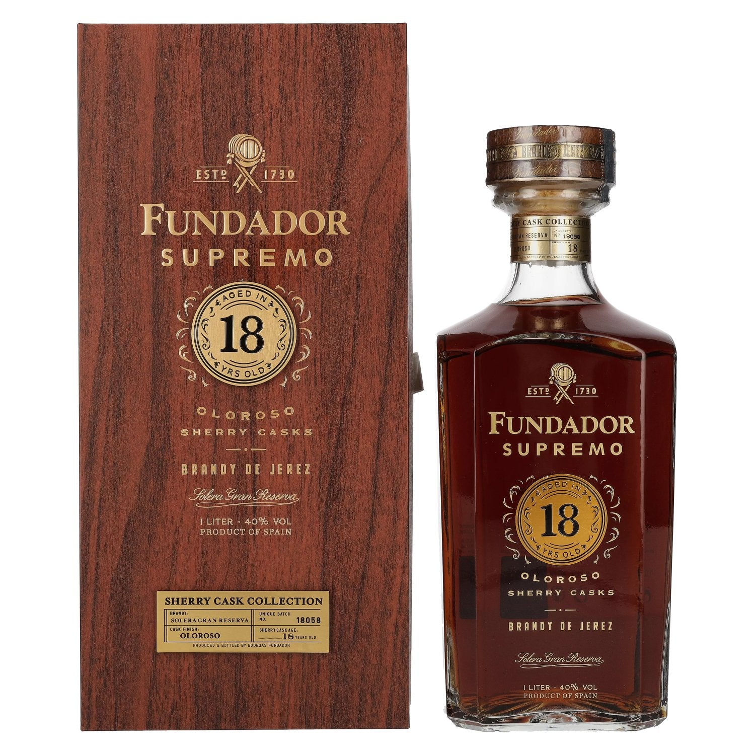 Fundador Supremo 18 Years Old Sherry Casks Brandy de Jerez 40% Vol. 1l in Holzkiste