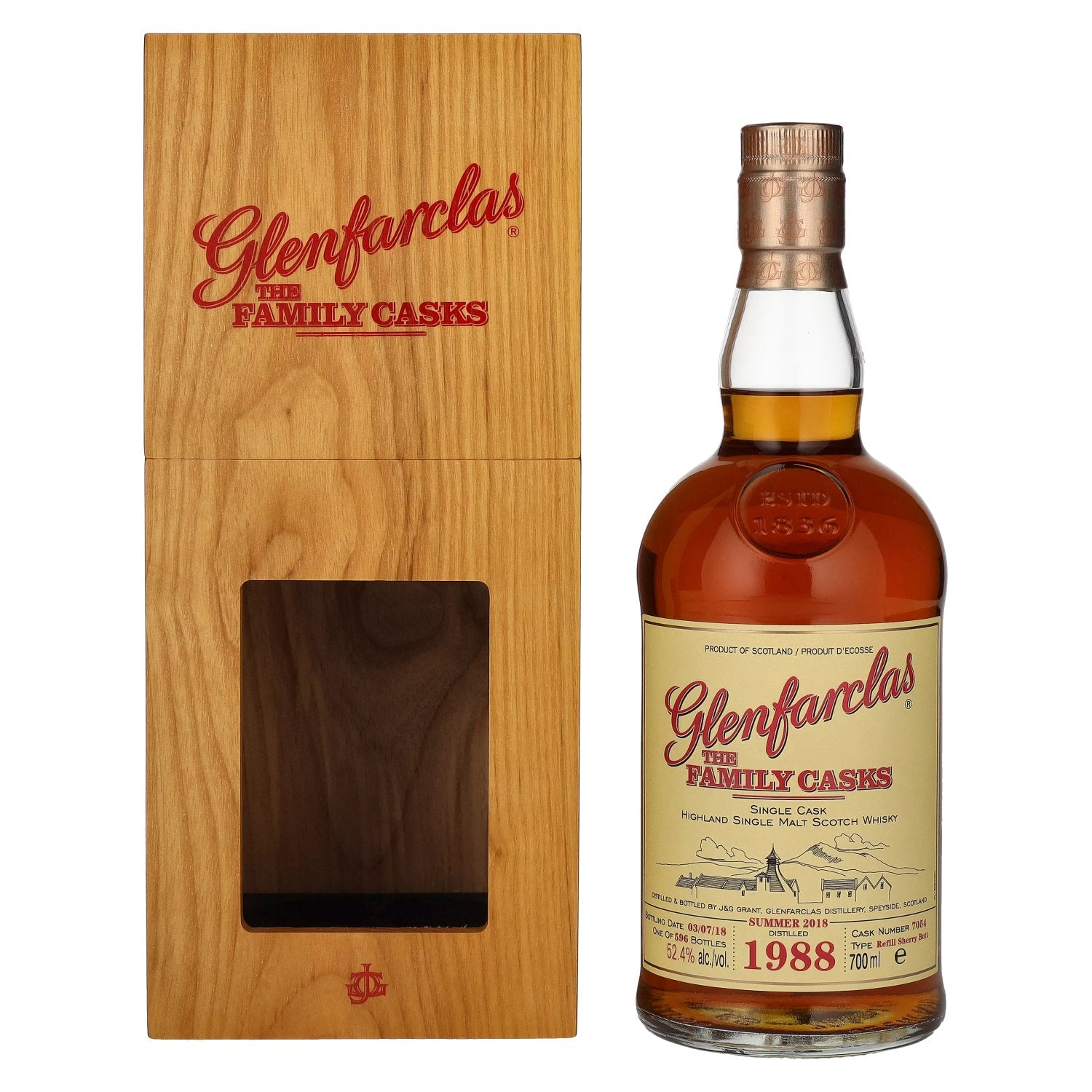 Glenfarclas THE FAMILY CASKS Single Cask SUMMER 2018 Refill Sherry Butt 1988 52,4% Vol. 0,7l in Holzkiste